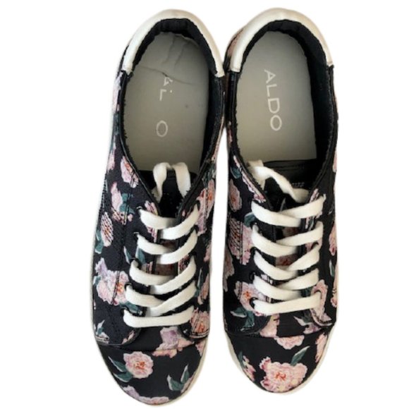 ALDO Canvas Sneakers - Black with Pink Roses - 8.5 - Picture 3 of 11